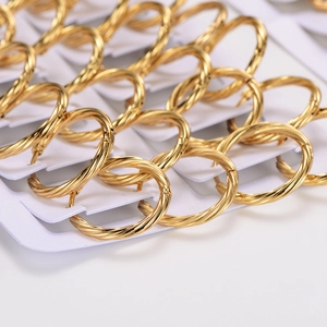 Chic 2.5mm gold twisted cable hoop earrings in stainless steel on white card display