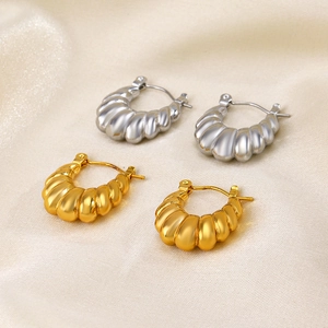 Vintage Croissant Hoop Earrings Stainless Steel Gold Plated Geometric Chunky Ear Buckle French Style Jewelry For Women
