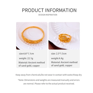 Detailed view of vintage gold flower bangle and ring with precise weight measurements