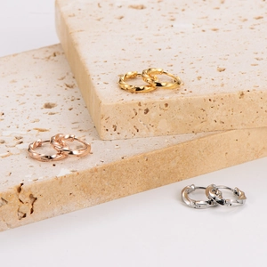 Elegant twisted stainless steel hoop earrings in gold, rose gold and silver finishes