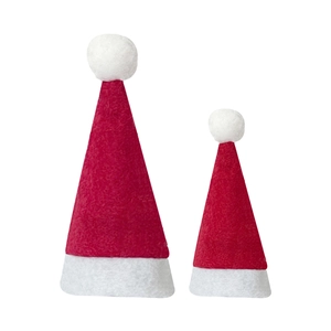Red and white felt mini Santa hats in two sizes for wine bottles and cutlery decor