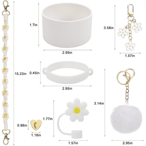 DIY colorful flower charm set with silicone boot and strap for Stanley tumblers