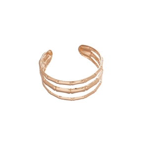 Three-layer rose gold open cuff bracelet with stylish bamboo texture for women