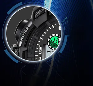 Macro shot of waterproof sports watch side button with light engraving and textured casing