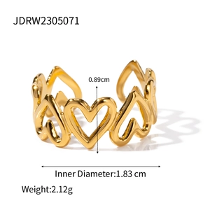 Minimalist gold hollow heart band ring with polished finish and continuous heart patterns