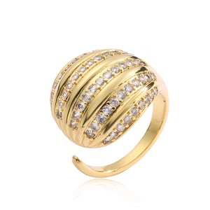 Adjustable gold plated geometric ball ring with sparkling cubic zirconia settings