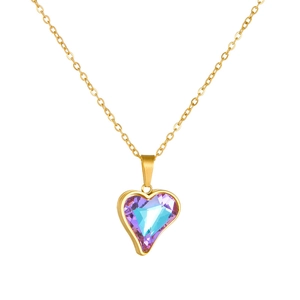 Collier avec pendentif cœur et strass colorés en acier inoxydable doré pour femmes parure