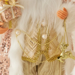 Standing Santa Claus doll in champagne and rose gold sequins with luxury fabric details