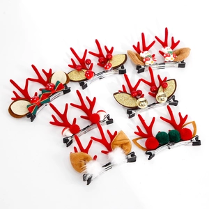 Set of 6 pairs of Christmas reindeer antler hair clips with bells and velvet textures