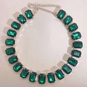 Rectangle emerald crystal statement necklace with gold faceted gemstone settings