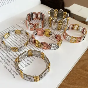 Retro multi-color elastic heart bracelets with embossed inspiring words and texture