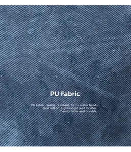 Detailed macro view of water-resistant navy PU fabric with textured finish for backpack