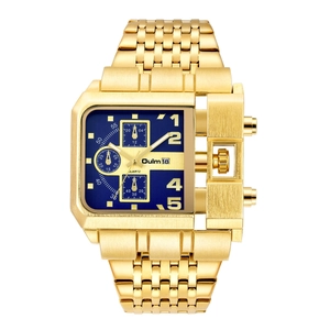 Orologio uomo Oulm dorato con quadrante blu grande e cinturino in acciaio