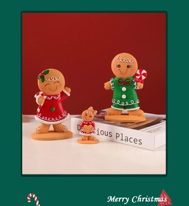 Three-piece Christmas gingerbread man resin figurines in varied sizes for holiday home decor