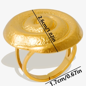 Detailed size specifications for 18k gold plated stainless steel spiral ring with dimensions