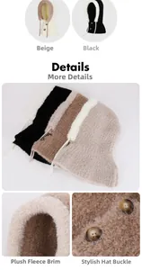 Close-up of plush balaclava hood material and double-breasted button detail