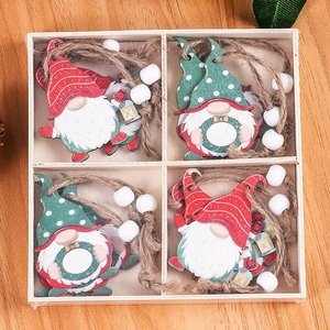 Set of 12 festive wooden Christmas gnome ornaments in a wooden storage box with beads