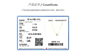 Quality certificate showing S925 sterling silver material for square sugar necklace