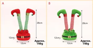 Detail view of 28cm plush Christmas elf legs with festive glitter and belt buckle accents