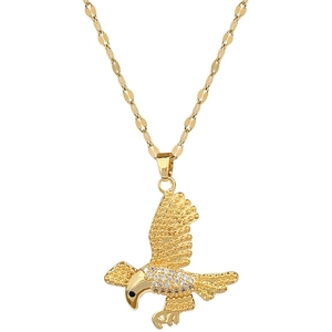 Luxurious gold eagle pendant necklace with sparkling rhinestones on a fine titanium chain