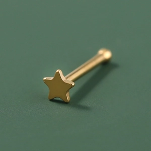 Detailed close-up of a single gold star-shaped stainless steel stud on green background