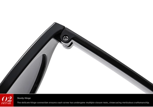 Macro shot of durable metal hinge on black high-quality acetate eyewear frames