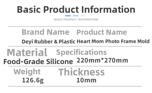 Dimensioni dettagliate dello stampo in silicone per cornice a cuore mamma 220x270mm