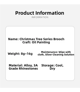 Detailed technical specifications for Christmas tree brooch with alloy and rhinestones