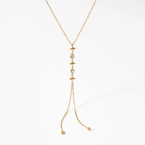 Y-shaped gold star necklace with cubic zirconia pendants on clean white background