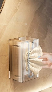 Wall-mounted amber tissue box with vertical stripes and U-shaped wide opening design