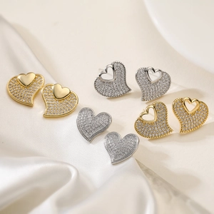 Heart Stud Earrings Copper Pave Zircon Minimalist Elegant Fashion Accessories For Women