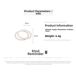 Détails des bracelets de perles élégants avec strass, diamètre 6 cm et poids de 6,4 g