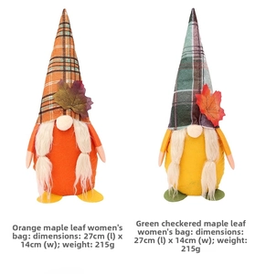 Detail showing dimensions of 27x14cm for harvest festival maple leaf gnome plush toys