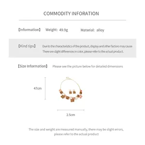 Detailed size guide for square oil-drop necklace set showing weight and length