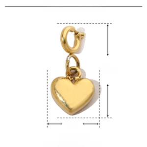 Macro view of gold stainless steel heart pendant detailing 13mm size and dimensions