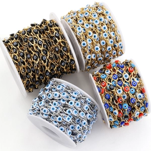Golden stainless steel evil eye bead chains for DIY jewelry making in multiple colors