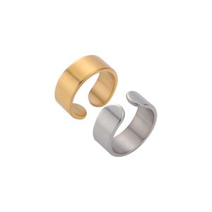 Minimalist gold and silver stainless steel C-shaped open rings with a brushed metal finish