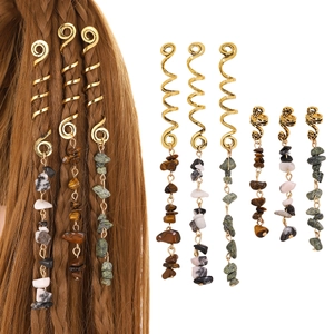Alloy Spiral Dreadlock Hair Accessories With Natural Stone Pendants Bohemian Braid Clips For Women Vintage Hair Jewelry