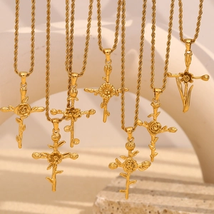 Vintage 18K gold plated stainless steel necklaces featuring 12 months floral pendants