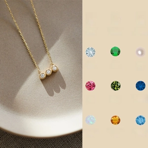 Collier Pierre De Naissance Acier Inoxydable Zircon Rond Pendentif Trois Pierres Chaîne Clavicule Bijoux Pour Femmes