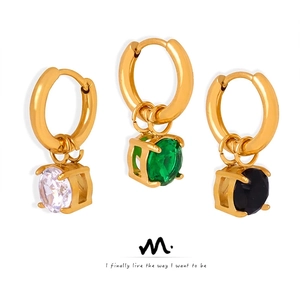 Orecchini A Cerchio In Vetro Zircone Di Lusso Vintage In Acciaio Al Titanio Placcato Oro Pendente Geometrico Per Donne