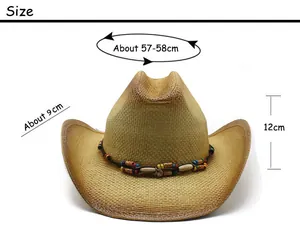 Size chart for western straw hat with head circumference 57-58cm and 9cm brim width