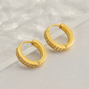 Elegante 18k vergoldete Edelstahl-Creolen mit funkelnden Kristallreihen für Damen