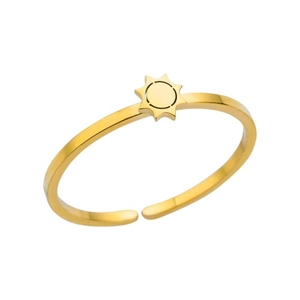 Gold-plated adjustable stainless steel sunburst ring with geometric radial design