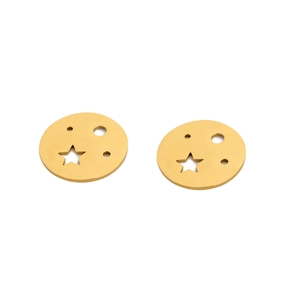 Détail de boucles d'oreilles rondes dorées avec motifs étoiles et points évidés pour DIY