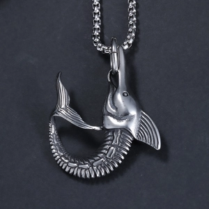 Pendentif espadon 3D nordique en acier inoxydable avec chaîne à billes argentée vintage