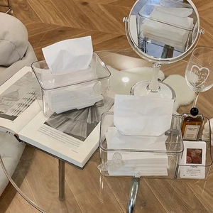 Transparent PET Tissue Box Desktop Storage Holder Butterfly Ornament Side Compartments For Living Room Bedroom Ins Style