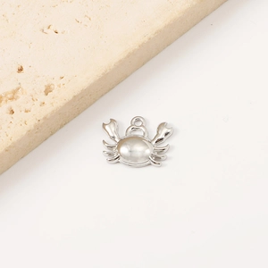 Macro shot of silver crab-shaped stainless steel charm with polished finish for DIY jewelry