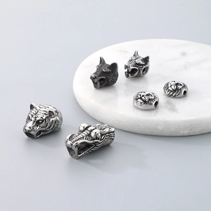 DIY stainless steel animal head beads including wolf lion and dragon for bracelet making