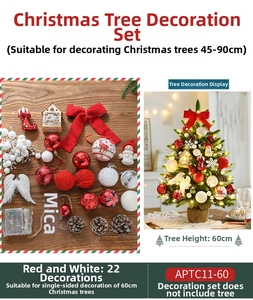 Detailed 22pcs red and white Christmas tree ornament set with LED lights for 45-90cm trees